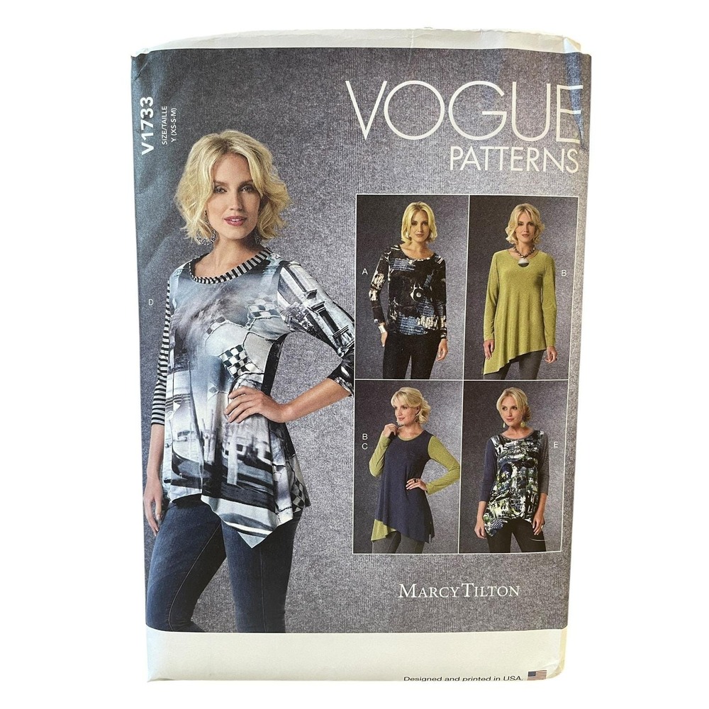 Vogue Sewing Pattern Misses XS-S-M V1733 Marcy Tilton Stretch Knit Top Easy